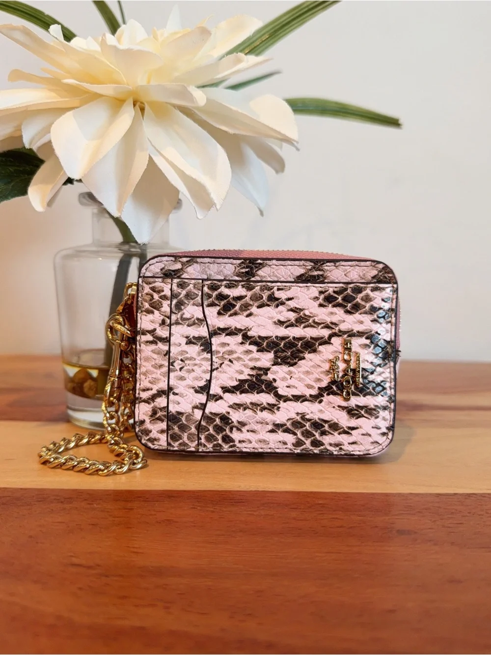 NWT Coach Snake-embossed leather Zip Card Case